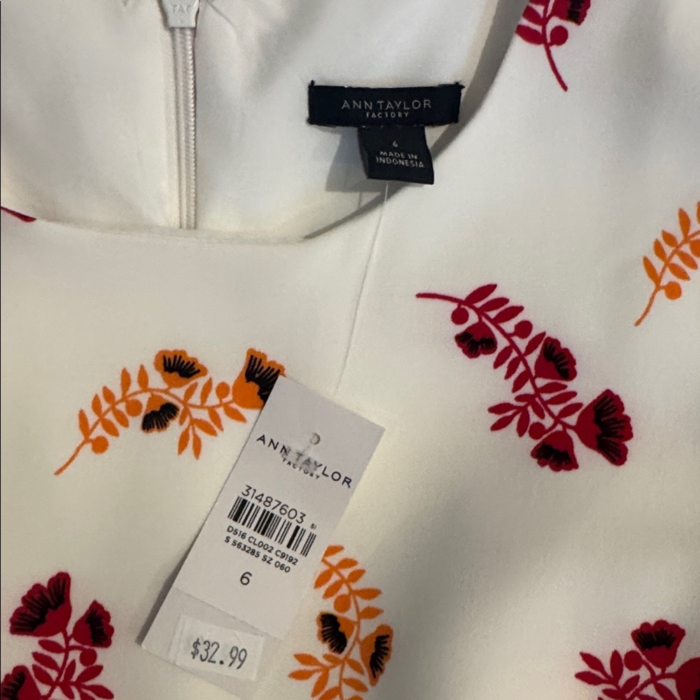 Ann Taylor Factory White Dress with Red and Orange Floral Design - Picture 2 of 5